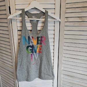 Nike Women's Gray Tank Top with Multicolor Print Never Give Up